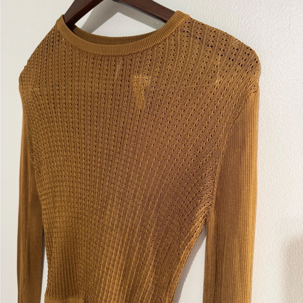 Free People H20 Crew Neck Sheer Long Sleeve Pullover Top Tiger Eye Size S